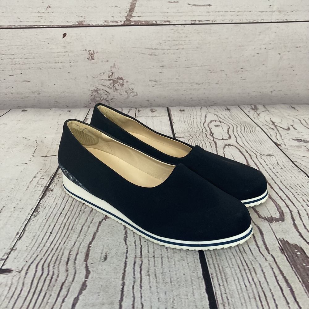 Hassia Pisa G Comfort Wedge Slip On Shoes Womens Size 7 Navy Blue